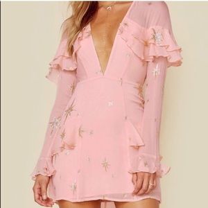 NWOT For Love & Lemons Pink Ruffle Star Dress